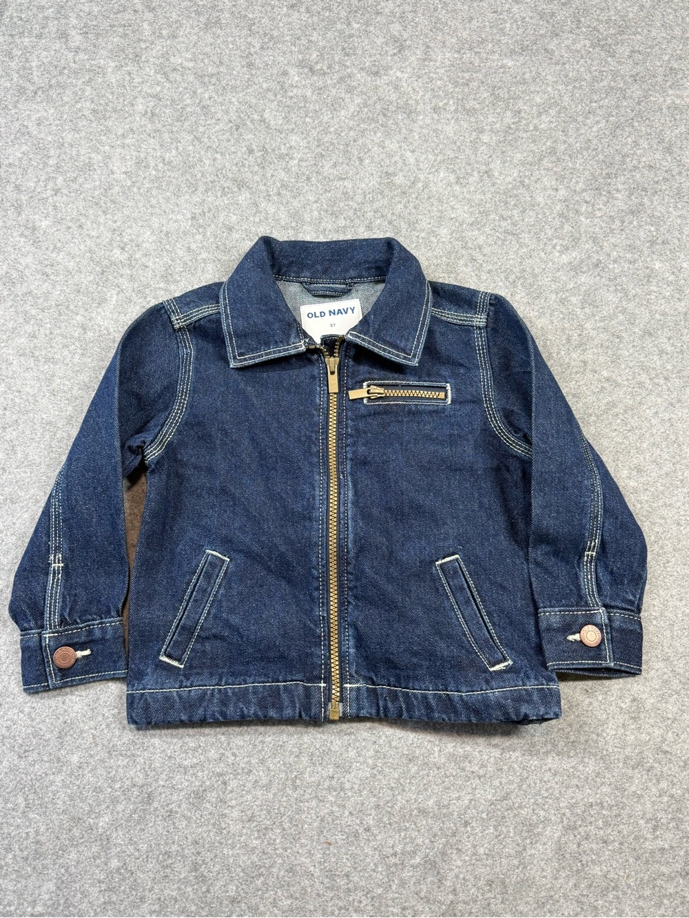 Old Navy Dark Blue Denim Kids Toddler Jean Jacket with Gold Zip 3T NWOT New